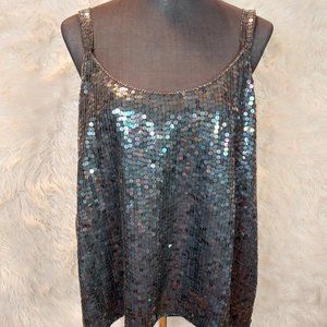 Niraj Women's Black 100% Silk Sequins Tank Top Size 3XL